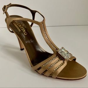 Valentino Garavani Gold Satin Crystal Heels - 9